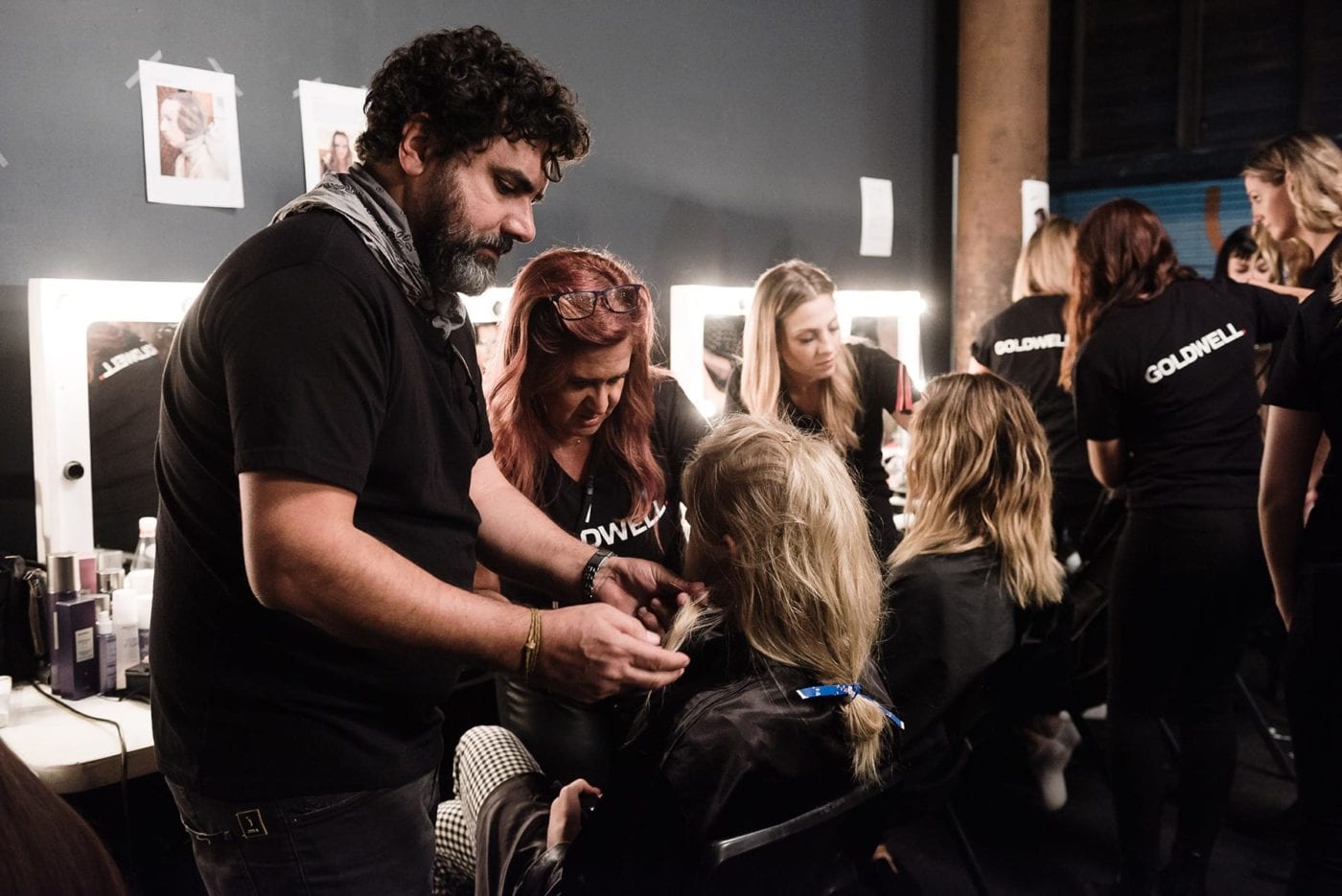 Working hair backstage at Camilla Parade for Mercedes-Benz Fashion Week